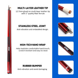 GSE™ 58" 2-Piece Fiberglass Graphite Composite Billiard Pool Cue Stick for Men/Women. Great for House or Commercial Use - Red