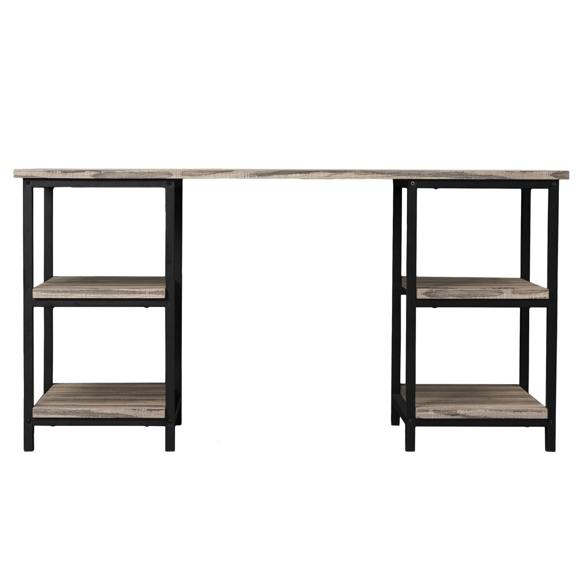 59 Inches Computer Desk Trestle Desk with Both Side 2-Tier Shelves