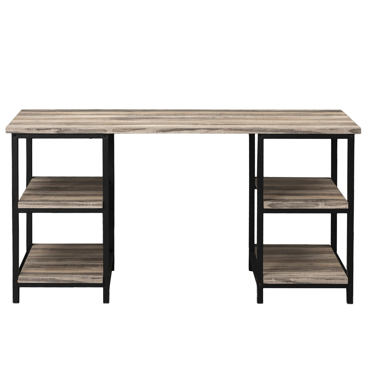 59 Inches Computer Desk Trestle Desk with Both Side 2-Tier Shelves