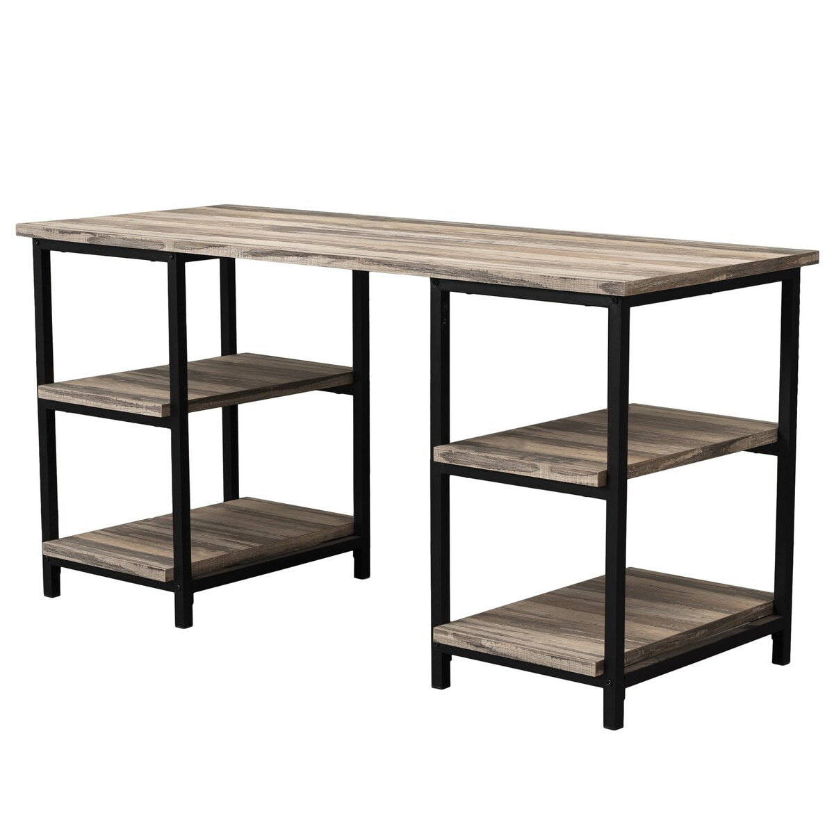 59 Inches Computer Desk Trestle Desk with Both Side 2-Tier Shelves