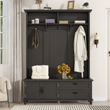 59 Inches Wide Entryway Hall Tree With Bench And Coat Racks, Hall Tree With Shoe Storage Black - Hall Tree