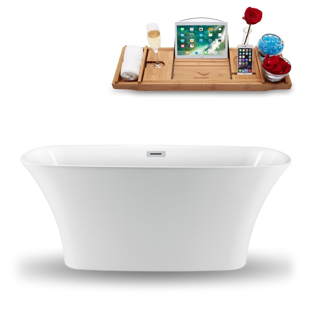 59" Streamline N-1321-59FSWH-FM Freestanding Tub and Tray With Internal Drain