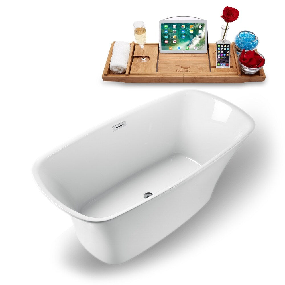 59" Streamline N-1321-59FSWH-FM Freestanding Tub and Tray With Internal Drain