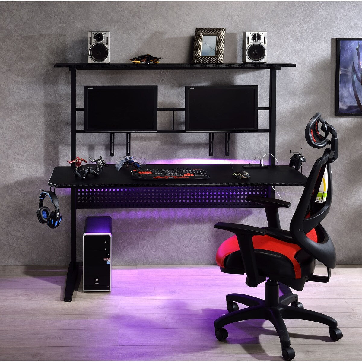 59-inch Gaming Desk Studio Desk with Display Speaker Stand