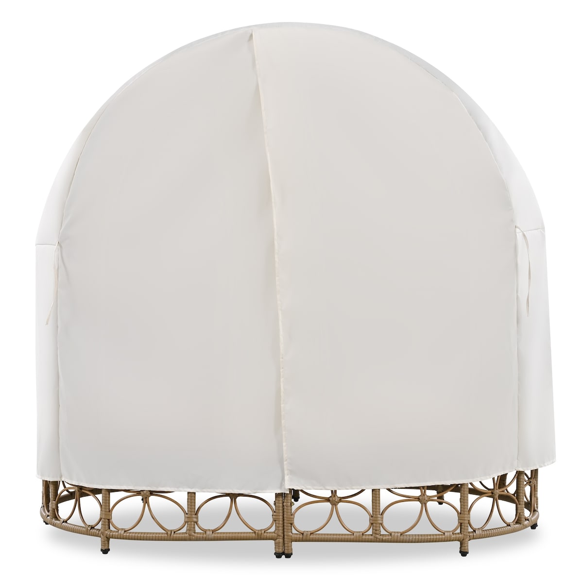 59.8" Daybed Outdoor Sunbed With Colorful Pillows, Wicker Patio Daybed With Curtain and Cushion, Floral Pattern, Beige
