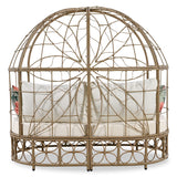 59.8" Daybed Outdoor Sunbed With Colorful Pillows, Wicker Patio Daybed With Curtain and Cushion, Floral Pattern, Beige
