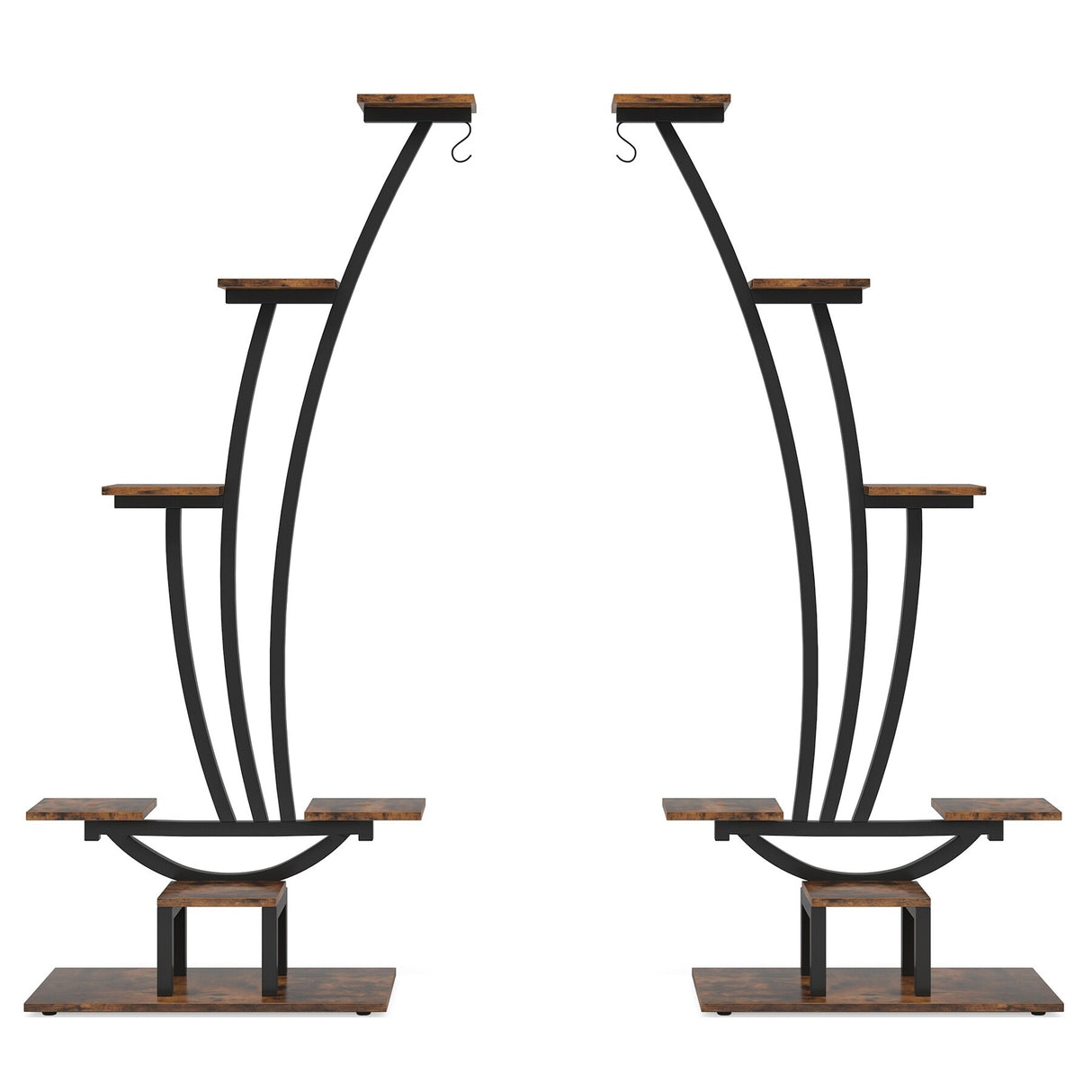 59.8"H Wood Rectangular Multi-Tiered Indoor Plant Stand with 6-Tier Shelf and Hooks(Pack of 2)