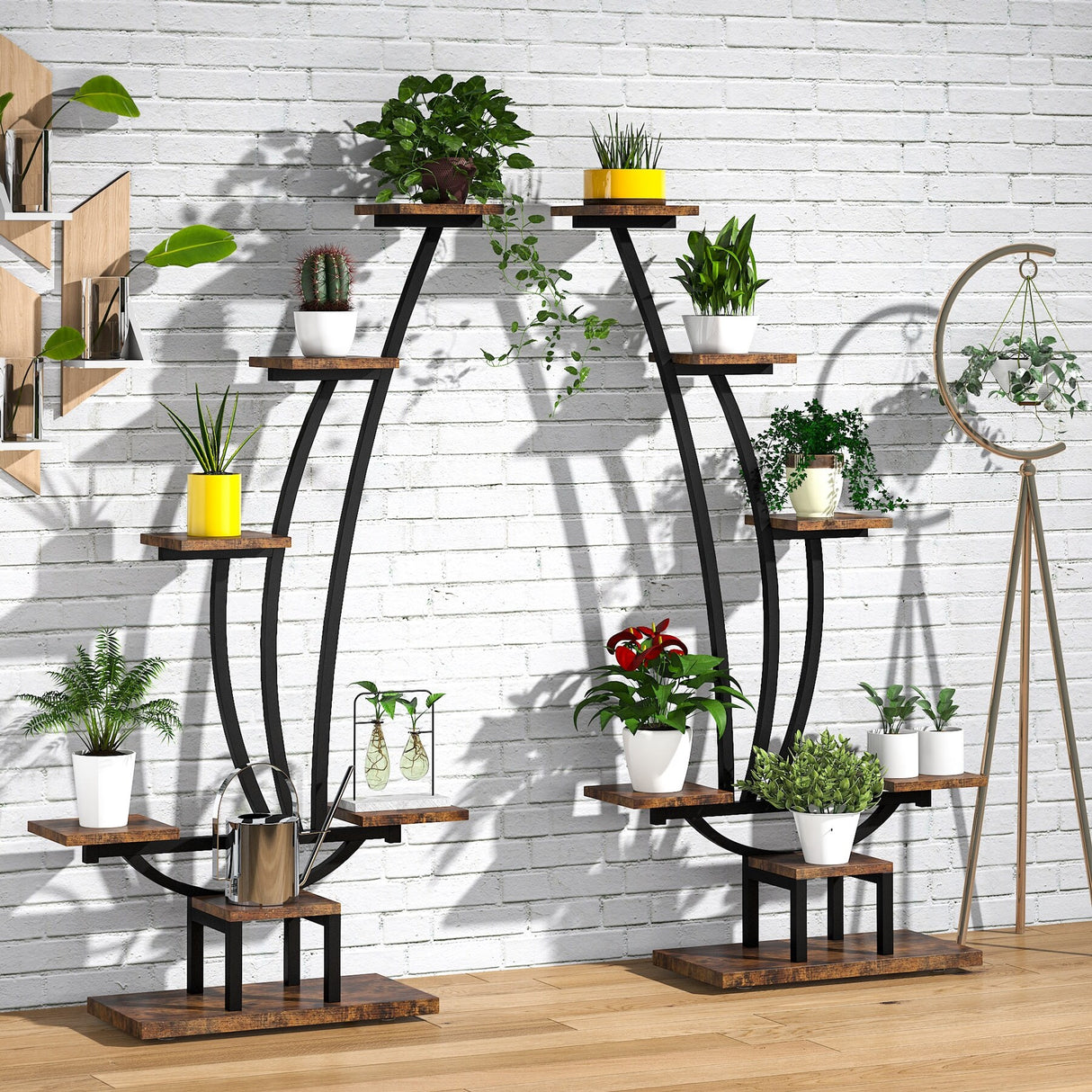 59.8"H Wood Rectangular Multi-Tiered Indoor Plant Stand with 6-Tier Shelf and Hooks(Pack of 2)