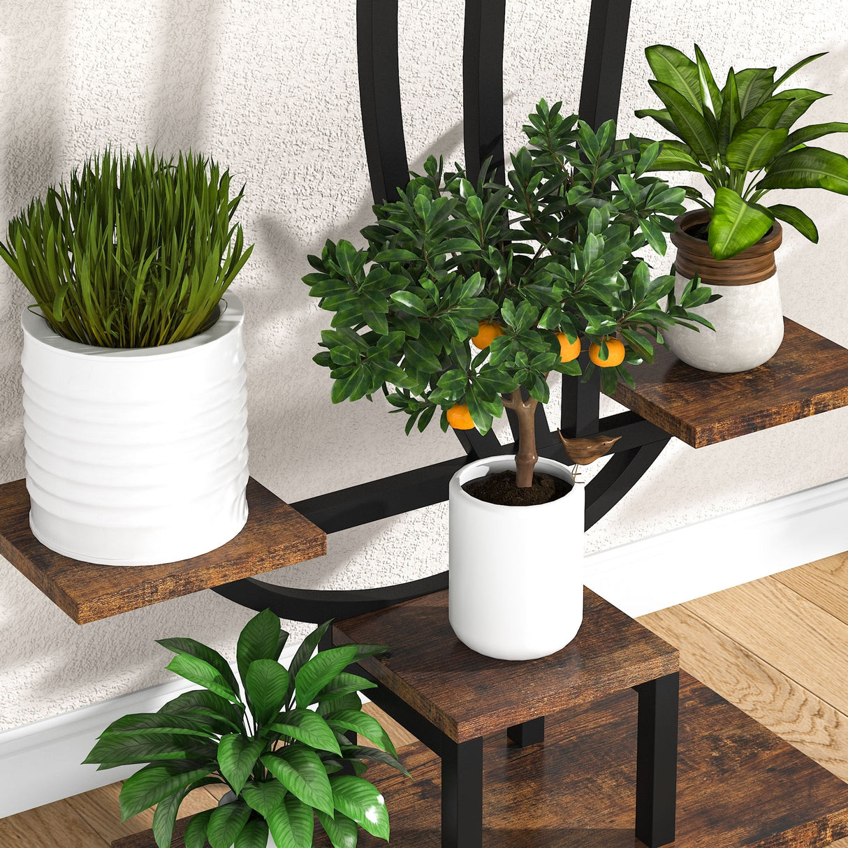 59.8"H Wood Rectangular Multi-Tiered Indoor Plant Stand with 6-Tier Shelf and Hooks(Pack of 2)