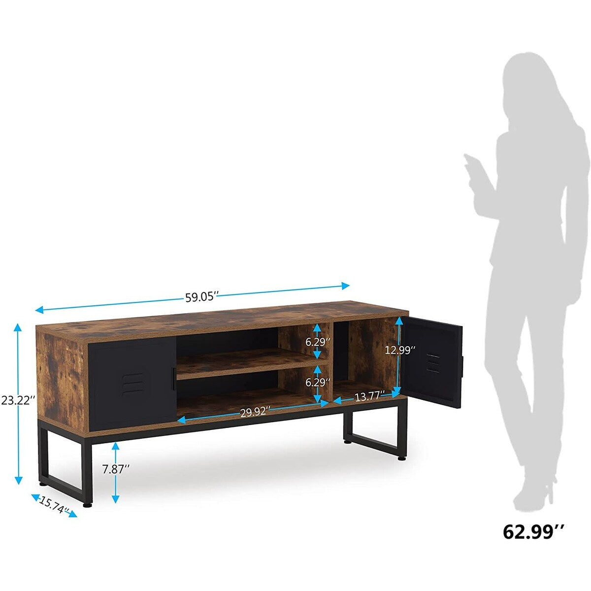 59" TV Stand for TVs Up to 65 Inches, Entertainment Center with Storage Cabinet
