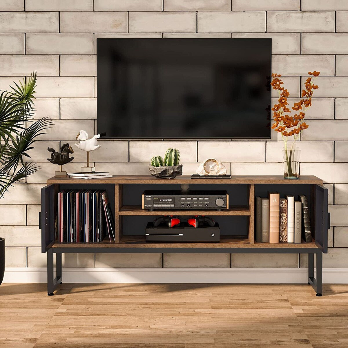 59" TV Stand for TVs Up to 65 Inches, Entertainment Center with Storage Cabinet