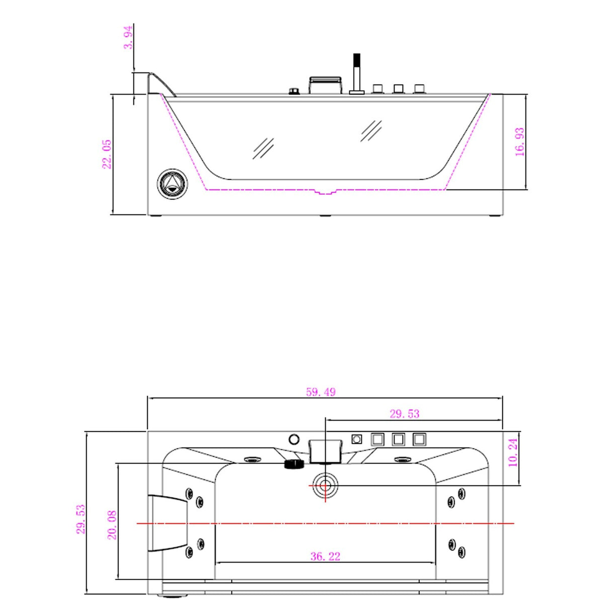 59" X 30" Alcove/tile In Whirlpool Acrylic Bathtub With Faucet
