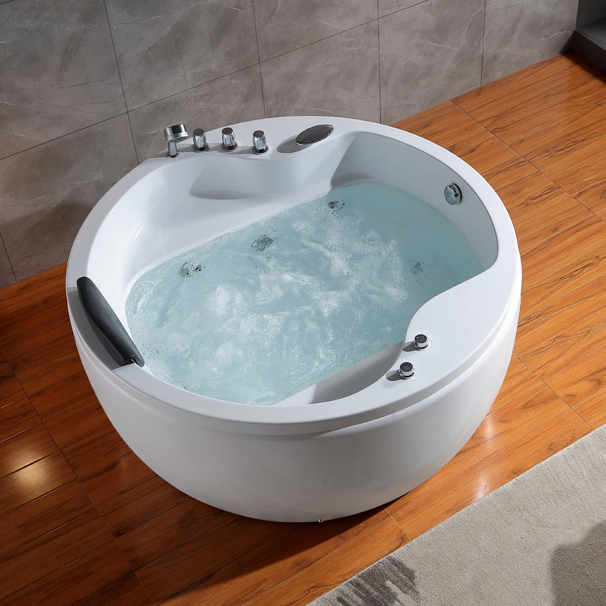 59" X 59" Acrylic Round Whirlpool Bathtub - 6 Water Jets - Right Side Drain