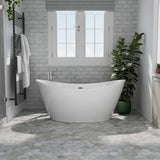 59" x 30" Freestanding Hourglass Soaking Acrylic Bathtub in White with Brushed Nickel Overflow and Drain
