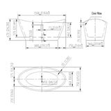 59" x 30" Freestanding Hourglass Soaking Acrylic Bathtub in White with Brushed Nickel Overflow and Drain