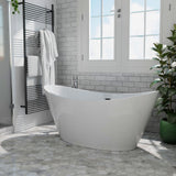59" x 30" Freestanding Hourglass Soaking Acrylic Bathtub in White with Brushed Nickel Overflow and Drain