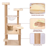 59” Wooden Cat Tree Tower Large Cat Condo Play House W/Scratching Post - Beige