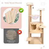 59” Wooden Cat Tree Tower Large Cat Condo Play House W/Scratching Post - Beige