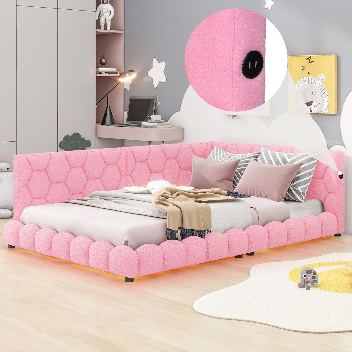 [LED Design] Kid-Friendly Design Full Size Platform Bed Kids Bed