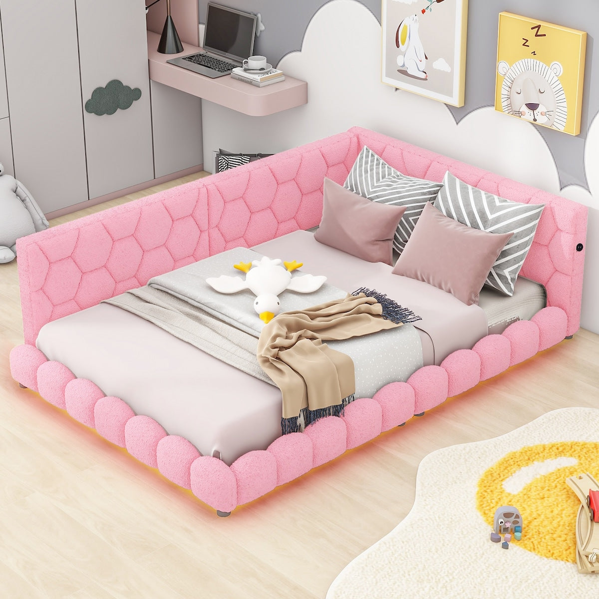 [LED Design] Kid-Friendly Design Full Size Platform Bed Kids Bed