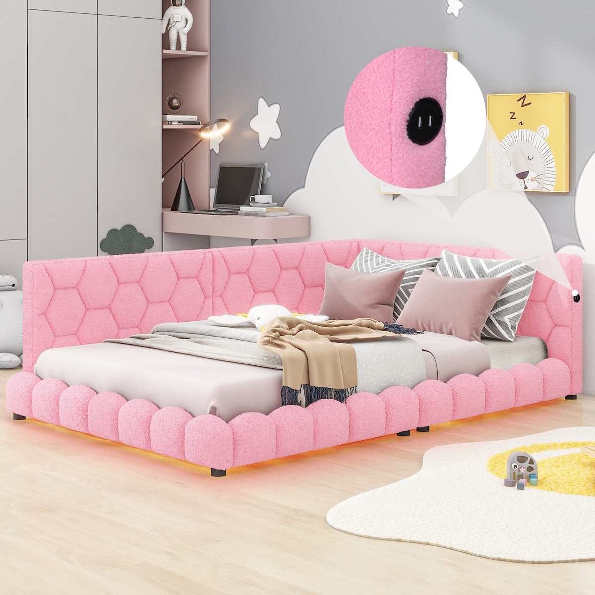 [LED Design] Kid-Friendly Design Full Size Platform Bed Kids Bed