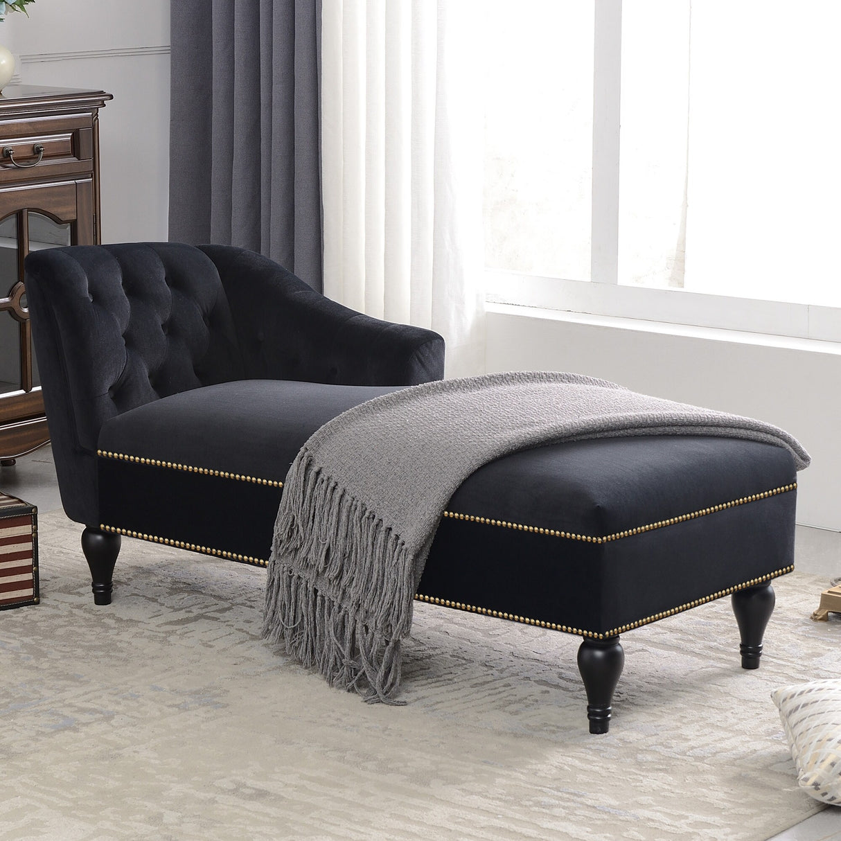 [New+Video] 58''Velvet Chaise Lounge - 26.50 x 58.00 x 28.60
