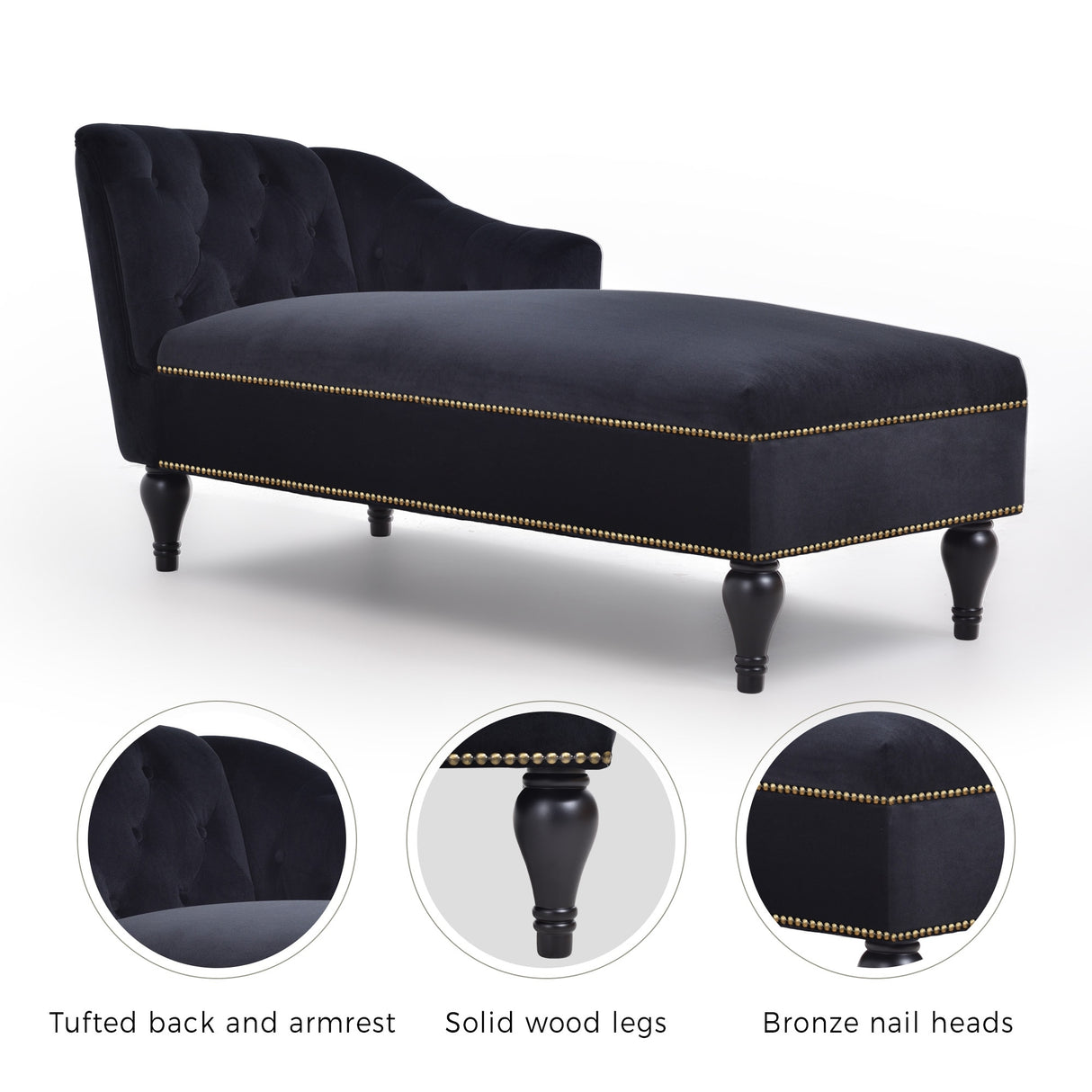 [New+Video] 58''Velvet Chaise Lounge - 26.50 x 58.00 x 28.60