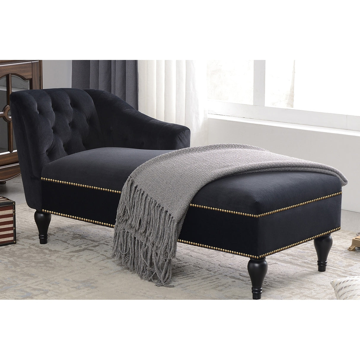 [New+Video] 58''Velvet Chaise Lounge - 26.50 x 58.00 x 28.60