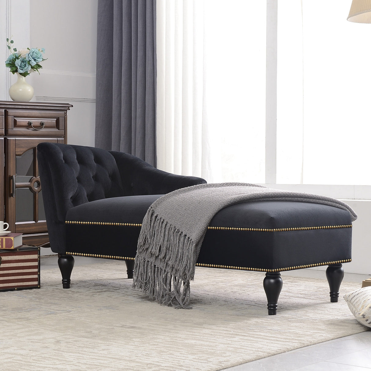 [New+Video] 58''Velvet Chaise Lounge - 26.50 x 58.00 x 28.60