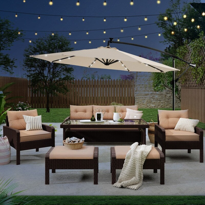 Patio Offset Lighted Hanging Cantilever Umbrella for Backyard
