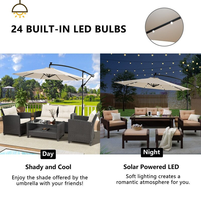 Patio Offset Lighted Hanging Cantilever Umbrella for Backyard