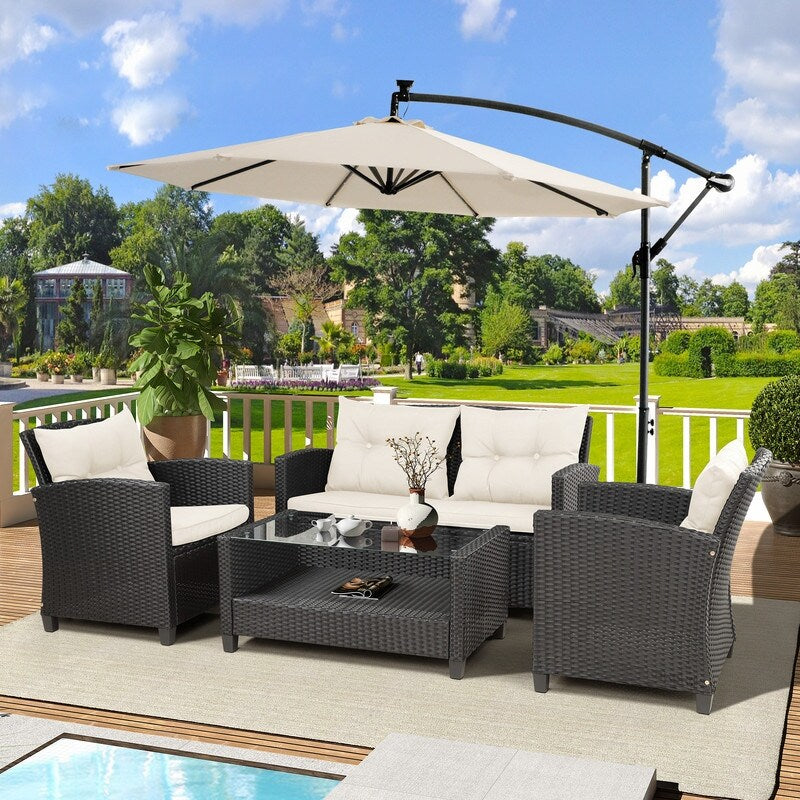 Patio Offset Lighted Hanging Cantilever Umbrella for Backyard