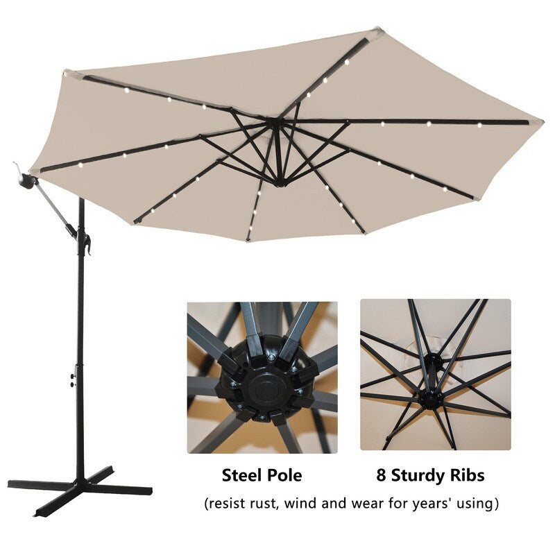 Patio Offset Lighted Hanging Cantilever Umbrella for Backyard