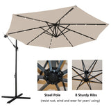 Patio Offset Lighted Hanging Cantilever Umbrella for Backyard