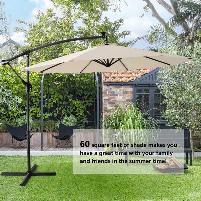Patio Offset Lighted Hanging Cantilever Umbrella for Backyard