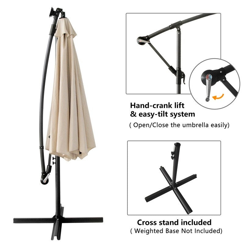Patio Offset Lighted Hanging Cantilever Umbrella for Backyard