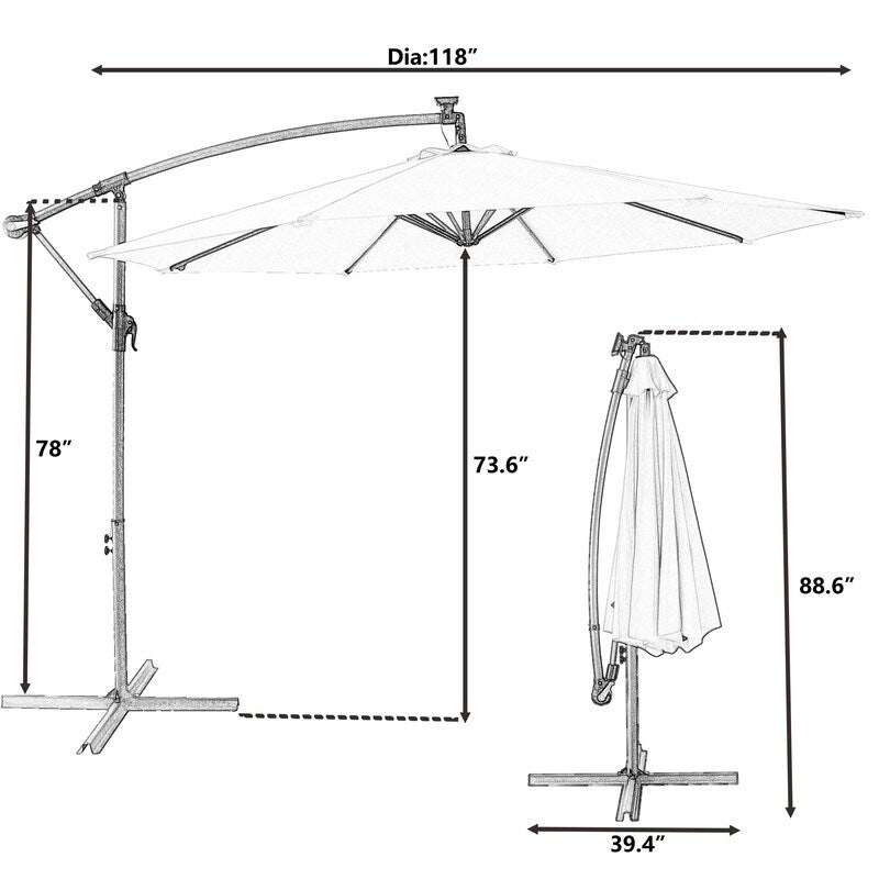 Patio Offset Lighted Hanging Cantilever Umbrella for Backyard