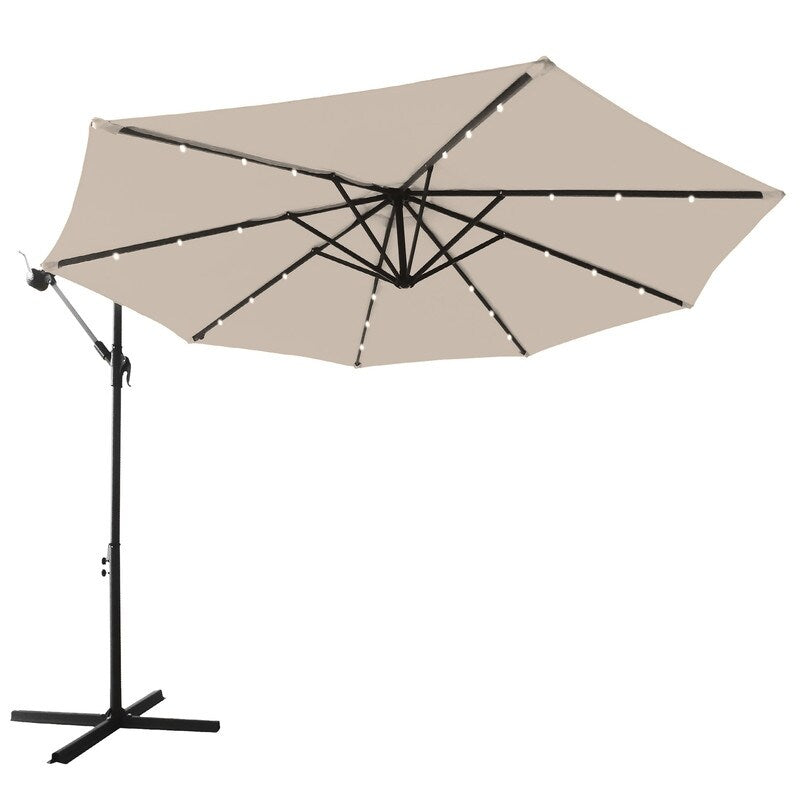 Patio Offset Lighted Hanging Cantilever Umbrella for Backyard