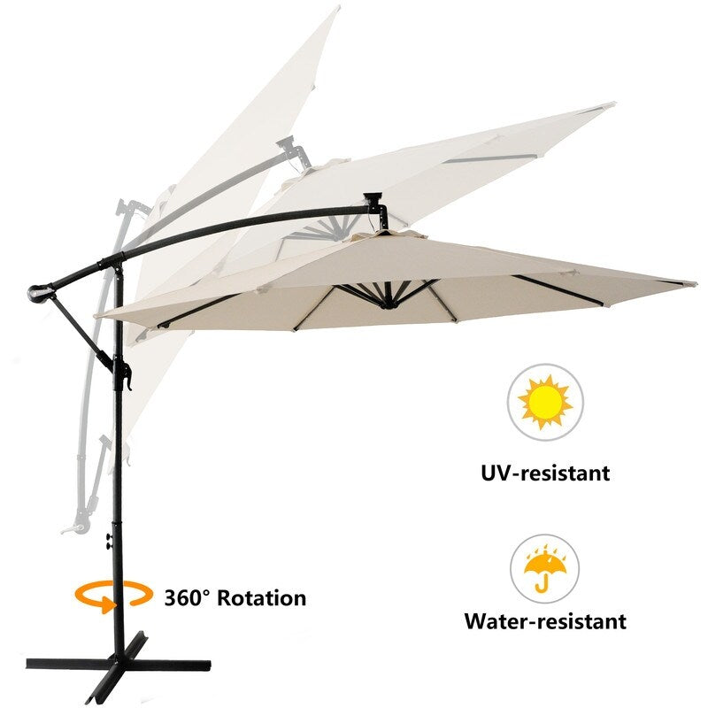 Patio Offset Lighted Hanging Cantilever Umbrella for Backyard