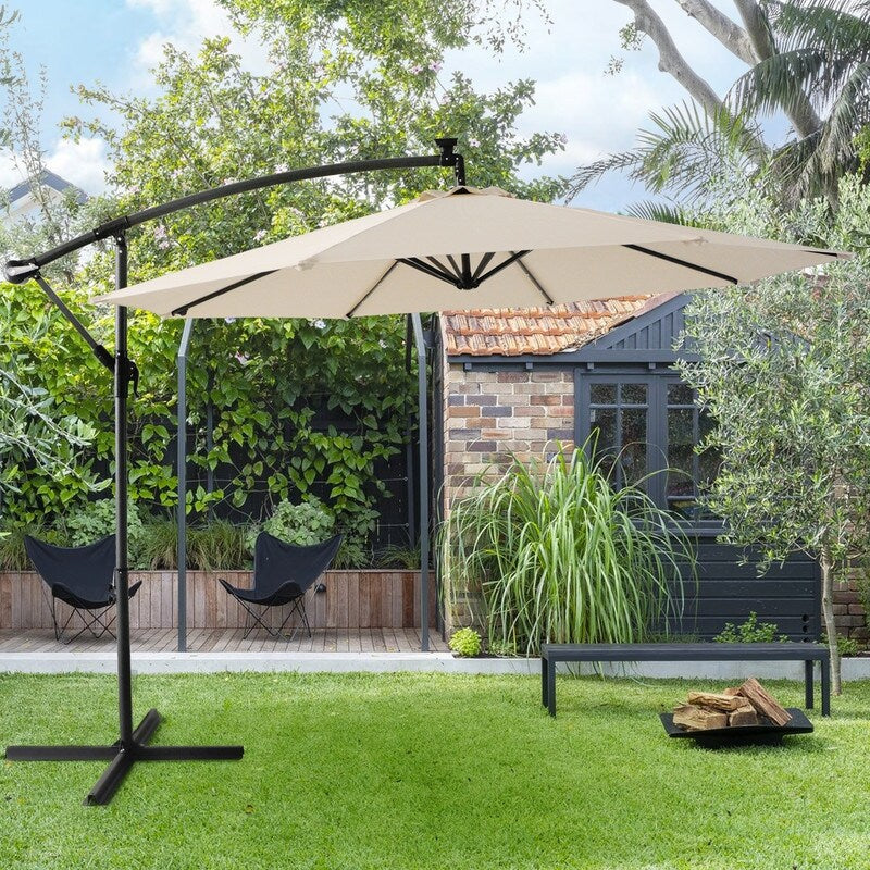 Patio Offset Lighted Hanging Cantilever Umbrella for Backyard