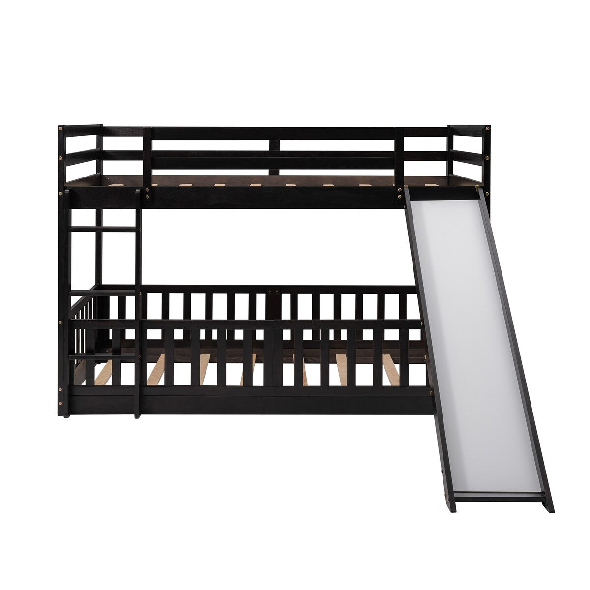 [Presale] Twin Over Twin Bunk Bed with Slide&Ladder&Elegance Guardrail, Espresso