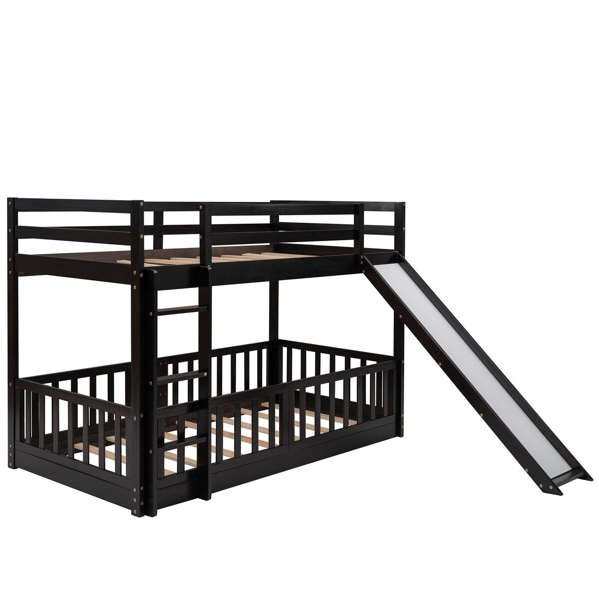 [Presale] Twin Over Twin Bunk Bed with Slide&Ladder&Elegance Guardrail, Espresso
