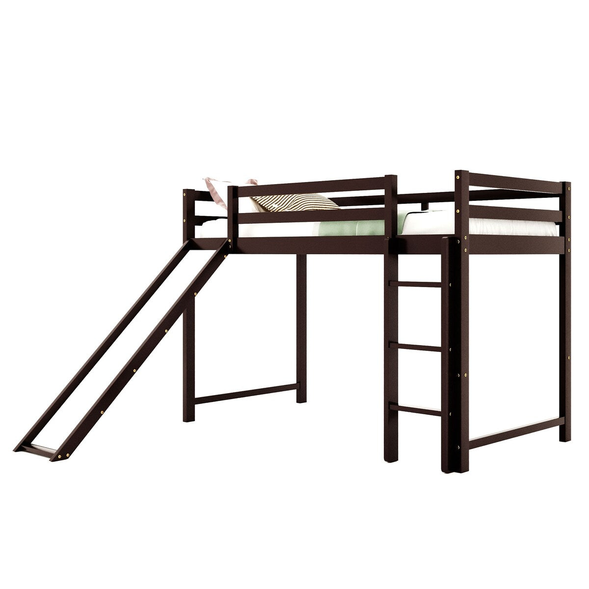 [Presale] Twin Over Twin Bunk Bed with Slide&Ladder&Elegance Guardrail, Espresso