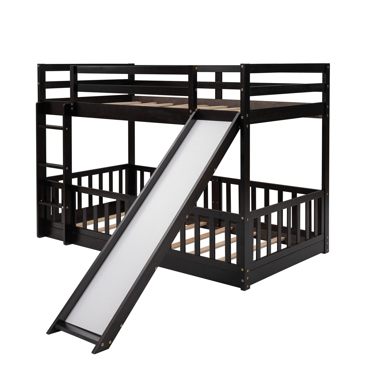 [Presale] Twin Over Twin Bunk Bed with Slide&Ladder&Elegance Guardrail, Espresso