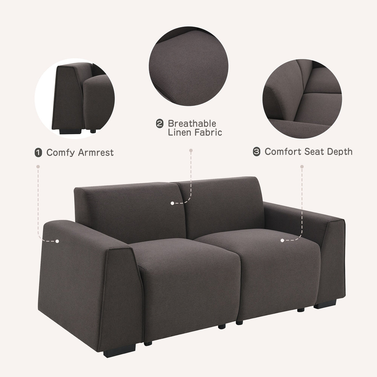 [VIDEO provided] [New] 71*35.5" Modern Linen Fabric Sofa,Stylish and Minimalist 2-3 Seat Couch,Easy to Install,Exquisite Lovesea