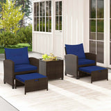 5PCS Patio Furniture Set w/ Ottoman Wicker Conversation Set w/Cushions