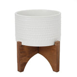 5" Hobnail Ceramic Planter on Wood Stand