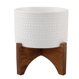 5" Hobnail Ceramic Planter on Wood Stand