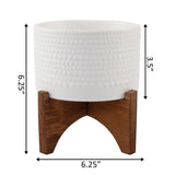 5" Hobnail Ceramic Planter on Wood Stand