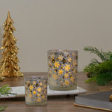 5" Matte Silver and Gold Stars and Snowflakes Flameless Glass Candle Holder